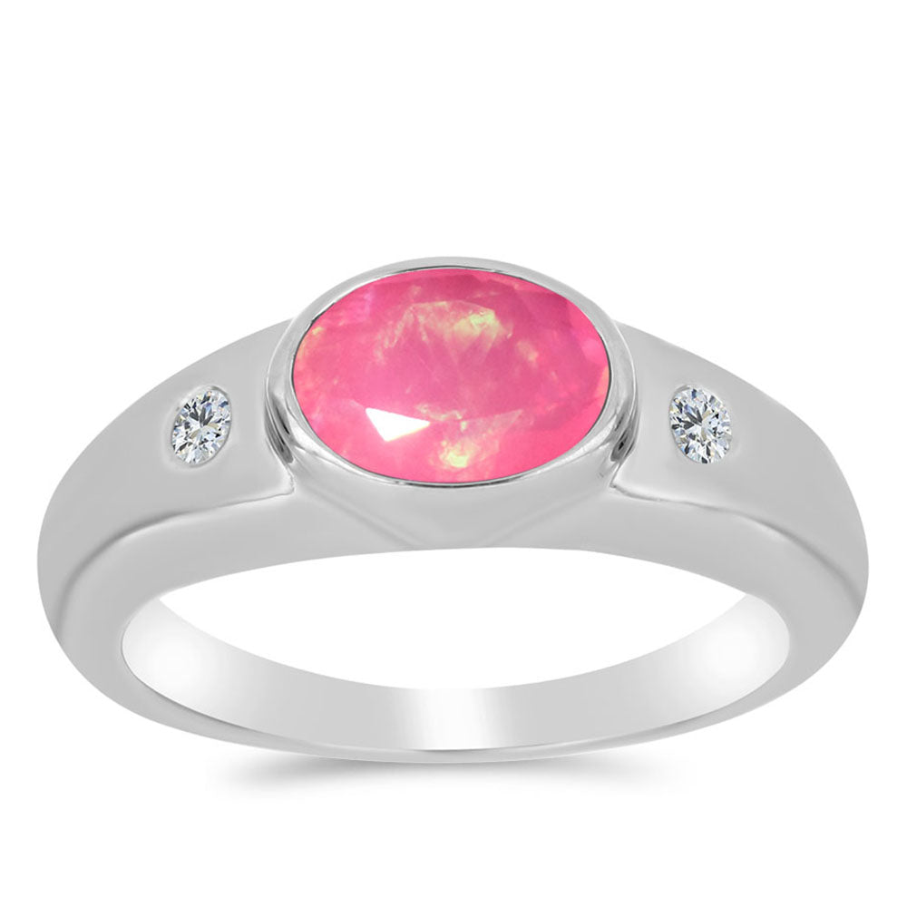 Stříbro 925/1000 - Prsten s Růžovým Opálem z Lega Dembi a Bílým Topazem - Karátové číslo: 0.8. přibližná hmotnost: 3.11 gramů