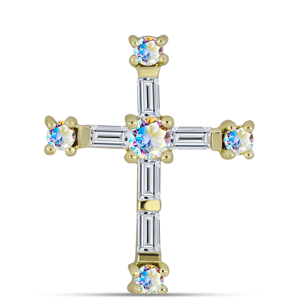Kříž Pozlacený Stříbrný Přívěsek s Ledovým Moissanitem a Bílým Zirkonem 1 