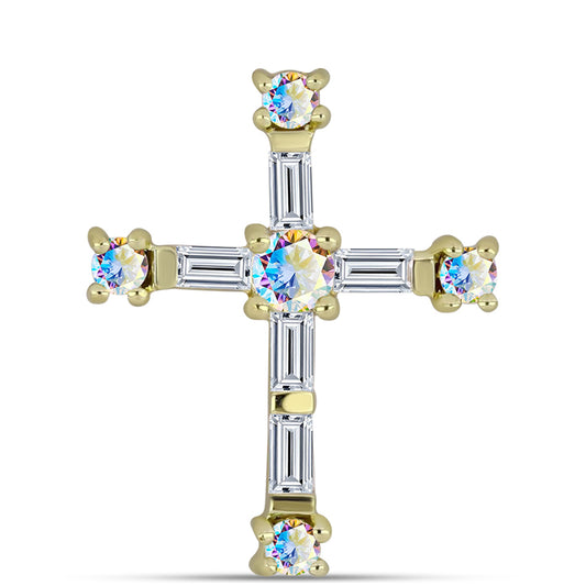 Kříž Pozlacený Stříbrný Přívěsek s Ledovým Moissanitem a Bílým Zirkonem