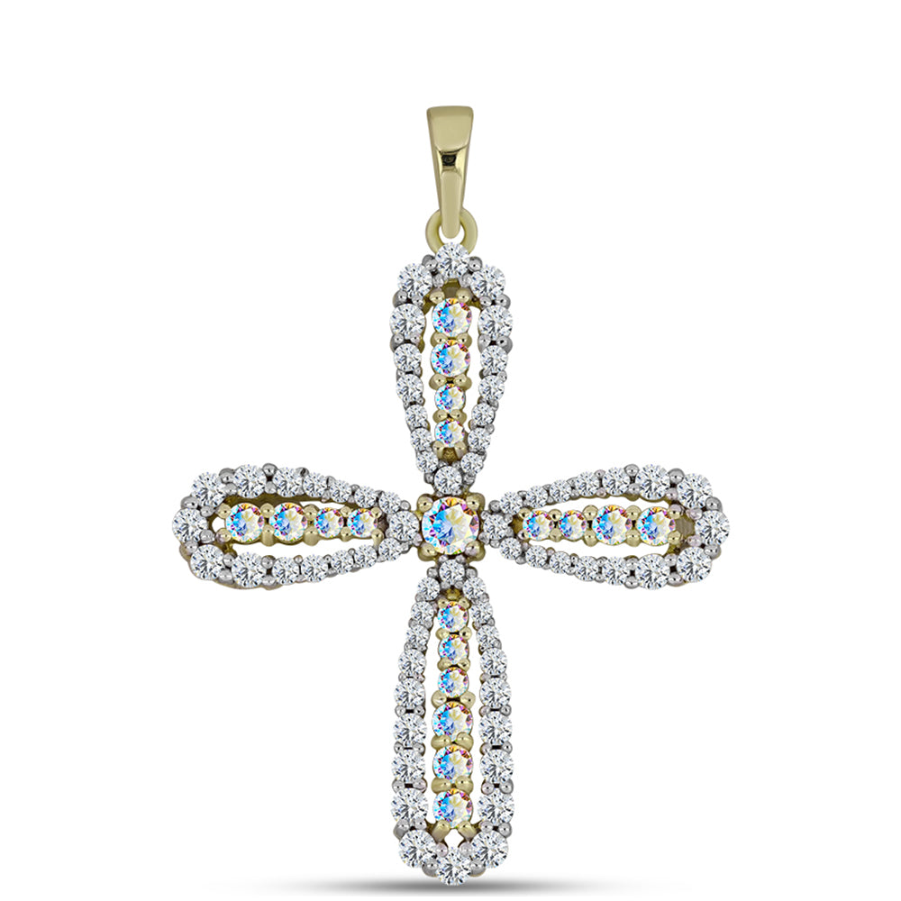 Kříž Pozlacený Stříbrný Přívěsek s Ledovým Moissanitem a Bílým Topazem 1 