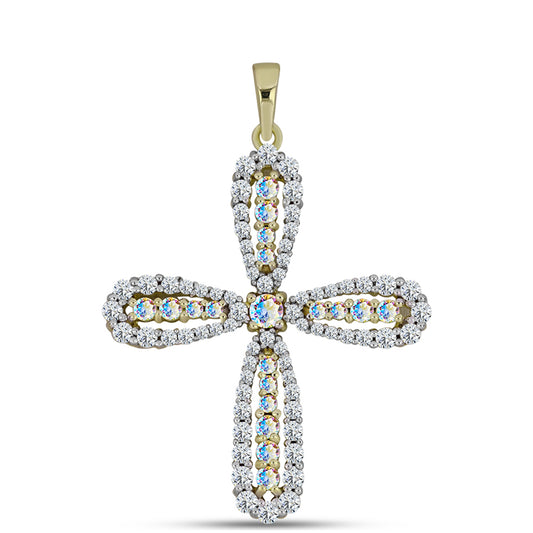 Kříž Pozlacený Stříbrný Přívěsek s Ledovým Moissanitem a Bílým Topazem