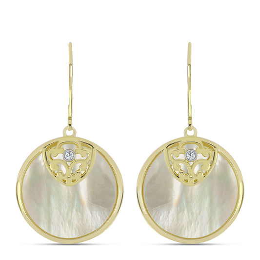 Pozlacené Stříbro 925/1000 - Náušnice s Lasturou a Bílým Topazem - Karátové číslo: 14.67. přibližná hmotnost: 8.9 gramů