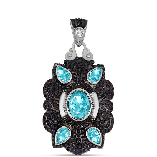 Pozlacený Stříbro 925/1000 - Přívěsek s Paraiba Křemenem a Bílým Topazem - Karátové číslo: 1.79. přibližná hmotnost: 7.29 gramů