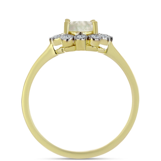 Pozlacené Stříbro 925/1000 - Prsten s Lasturou a Bílým Topazem - Karátové číslo: 1.14. přibližná hmotnost: 2.67 gramů