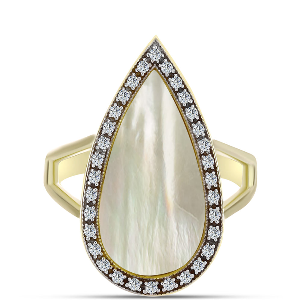 Pozlacené Stříbro 925/1000 - Prsten s Lasturou a Bílým Topazem - Karátové číslo: 4.59. přibližná hmotnost: 5.74 gramů