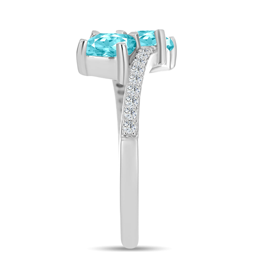 Stříbro 925/1000 - Prsten s Paraiba Křemenem a Bílým Topazem - Karátové číslo: 1.22. přibližná hmotnost: 2.49 gramů