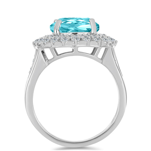 Stříbro 925/1000 - Prsten s Paraiba Křemenem a Bílým Topazem - Karátové číslo: 5.17. přibližná hmotnost: 5.48 gramů