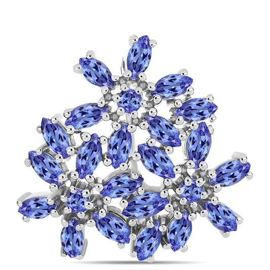 Stříbro 925/1000 - Brož s AAA Tanzanitem - Karátové číslo: 3.38. přibližná hmotnost: 5.14 gramů