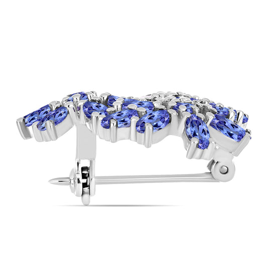 Stříbro 925/1000 - Brož s AAA Tanzanitem - Karátové číslo: 3.38. přibližná hmotnost: 5.14 gramů