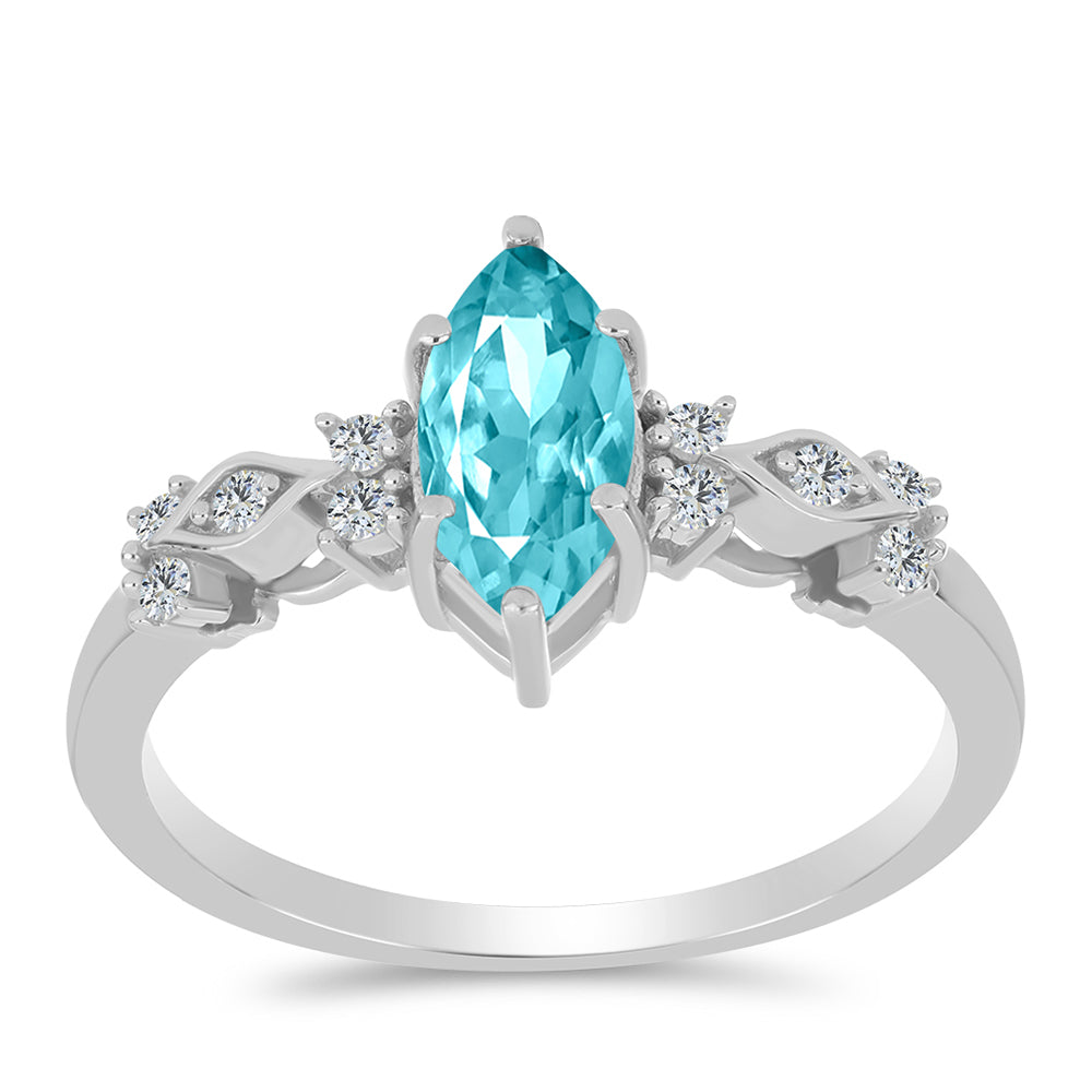 Stříbro 925/1000 - Prsten s Paraiba Křemenem a Bílým Topazem - Karátové číslo: 1.07. přibližná hmotnost: 2.31 gramů 3 