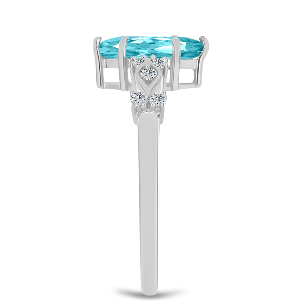 Stříbro 925/1000 - Prsten s Paraiba Křemenem a Bílým Topazem - Karátové číslo: 1.07. přibližná hmotnost: 2.31 gramů 4 