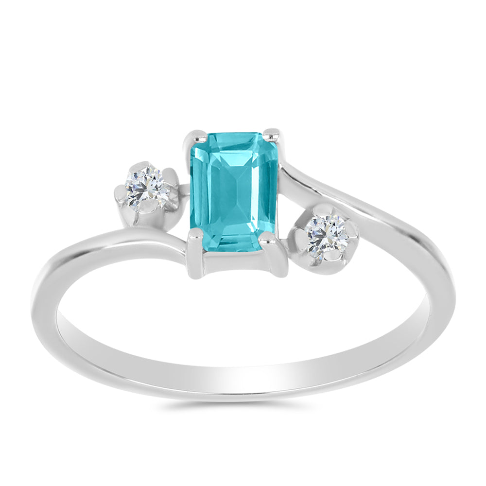 Stříbro 925/1000 - Prsten s Paraiba Křemenem a Bílým Topazem - Karátové číslo: 0.59. přibližná hmotnost: 1.91 gramů