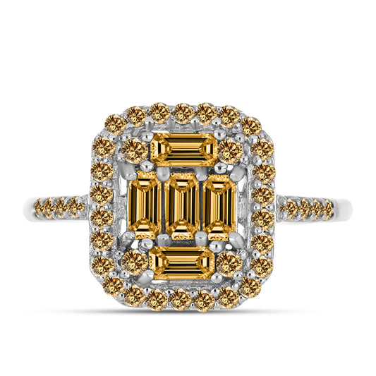 Stříbro 925/1000 - Prsten se Šampaňským Moissanitem - Karátové číslo: 0.97. přibližná hmotnost: 2.85 gramů