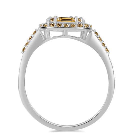 Stříbro 925/1000 - Prsten se Šampaňským Moissanitem - Karátové číslo: 0.97. přibližná hmotnost: 2.85 gramů