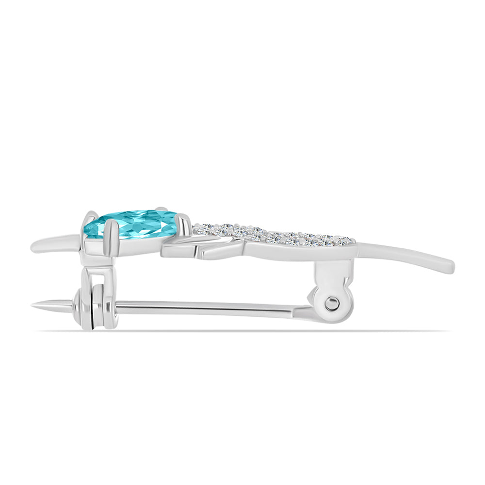 Stříbro 925/1000 - Brož s Paraiba Křemenem a Bílým Topazem - Karátové číslo: 0.59. přibližná hmotnost: 2.09 gramů 2 