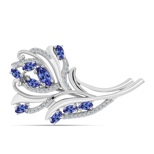 Stříbro 925/1000 - Brož s AAA Tanzanitem - Karátové číslo: 1.26. přibližná hmotnost: 4.63 gramů