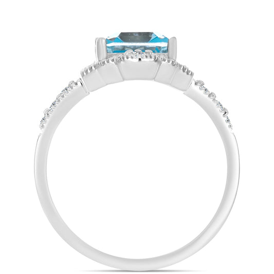 Stříbro 925/1000 - Prsten s Paraiba Křemenem a Bílým Topazem - Karátové číslo: 3.39. přibližná hmotnost: 4.85 gramů