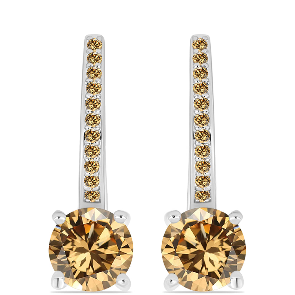 Stříbro 925/1000 - Náušnice se Šampaňským Moissanitem - Karátové číslo: 2.57. přibližná hmotnost: 3.51 gramů