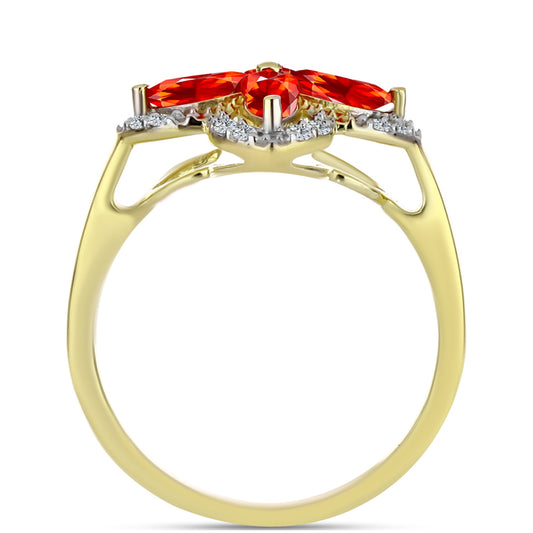 Pozlacené Stříbro 925/1000 - Prsten s Etiopským Červeným Opálem z Lega Dembi a Bílým Topazem - Karátové číslo: 0.77. přibližná hmotnost: 2.73 gramů