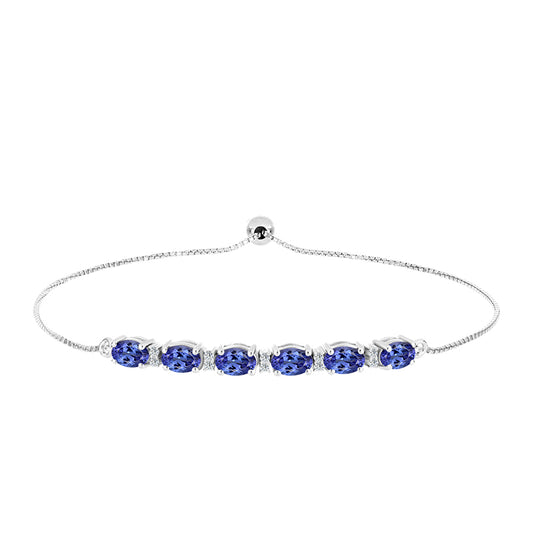 Stříbro 925/1000 - Náramek s AAA Tanzanitem a Bílým Topazem - Karátové číslo: 2.97. přibližná hmotnost: 5.42 gramů