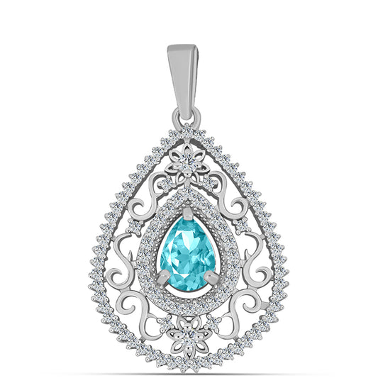 Stříbro 925/1000 - Přívěsek s Paraiba Křemenem a Bílým Topazem - Karátové číslo: 1.25. přibližná hmotnost: 2.83 gramů