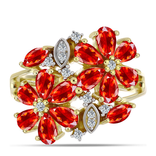 Pozlacené Stříbro 925/1000 - Prsten s Etiopským Červeným Opálem z Lega Dembi a Bílým Topazem - Karátové číslo: 1.91. přibližná hmotnost: 5.12 gramů