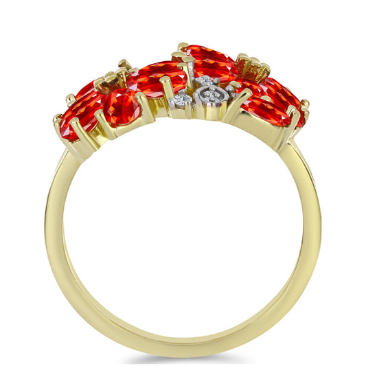 Pozlacené Stříbro 925/1000 - Prsten s Etiopským Červeným Opálem z Lega Dembi a Bílým Topazem - Karátové číslo: 1.91. přibližná hmotnost: 5.12 gramů