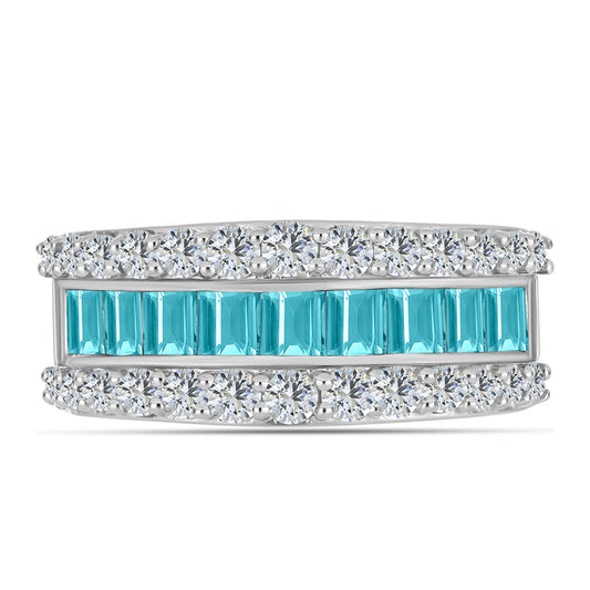 Stříbro 925/1000 - Prsten s Paraiba Křemenem a Bílým Topazem - Karátové číslo: 2.54. přibližná hmotnost: 5.43 gramů