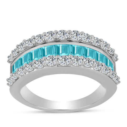 Stříbro 925/1000 - Prsten s Paraiba Křemenem a Bílým Topazem - Karátové číslo: 2.54. přibližná hmotnost: 5.43 gramů