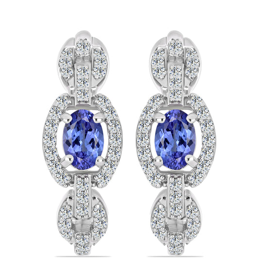 Stříbro 925/1000 - Náušnice s AAA Tanzanitem a Bílým Topazem - Karátové číslo: 1.6. přibližná hmotnost: 5.95 gramů