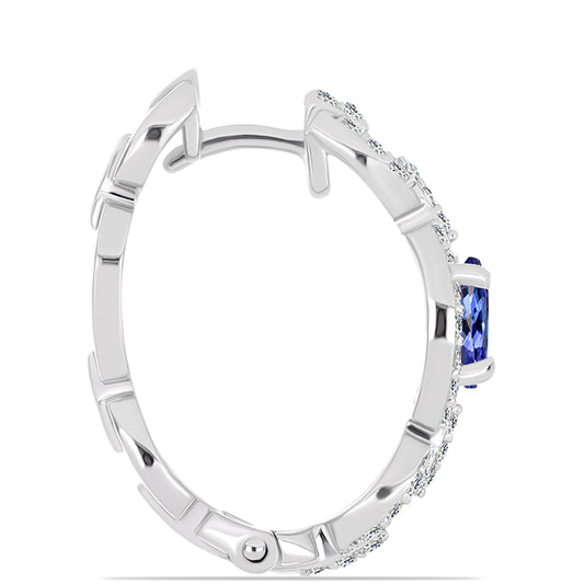 Stříbro 925/1000 - Náušnice s AAA Tanzanitem a Bílým Topazem - Karátové číslo: 1.6. přibližná hmotnost: 5.95 gramů