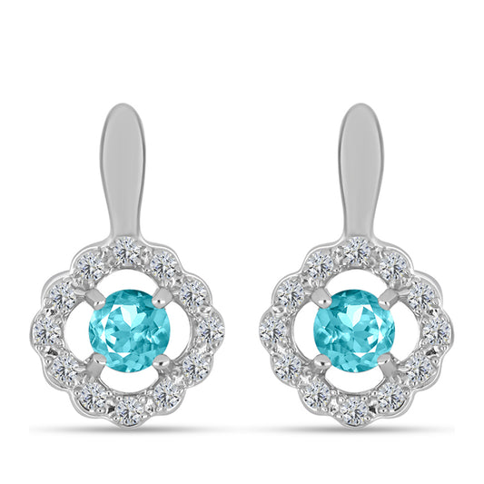 Stříbro 925/1000 - Náušnice s Paraiba Křemenem a Bílým Topazem - Karátové číslo: 0.77. přibližná hmotnost: 3.2 gramů