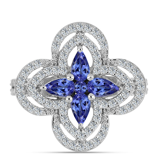 Stříbro 925/1000 - Prsten s AAA Tanzanitem - Karátové číslo: 1.49. přibližná hmotnost: 4.34 gramů