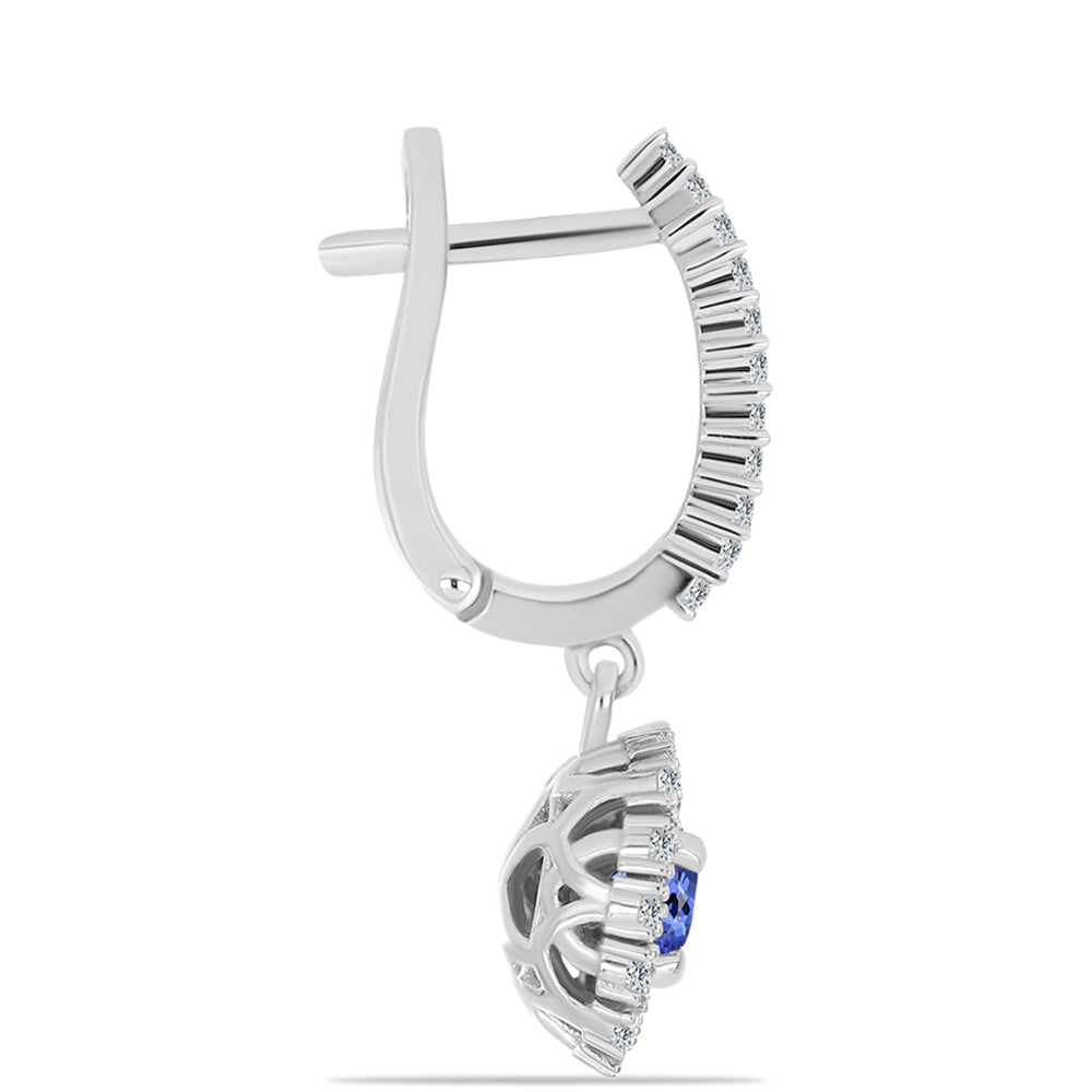 Stříbro 925/1000 - Náušnice s AAA Tanzanitem a Bílým Topazem - Karátové číslo: 1.91. přibližná hmotnost: 5.07 gramů 2 