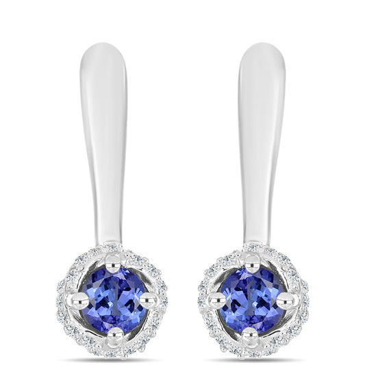 Stříbro 925/1000 - Náušnice s AAA Tanzanitem a Bílým Topazem - Karátové číslo: 0.74. přibližná hmotnost: 4.01 gramů