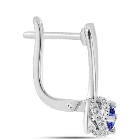 Stříbro 925/1000 - Náušnice s AAA Tanzanitem a Bílým Topazem - Karátové číslo: 0.74. přibližná hmotnost: 4.01 gramů