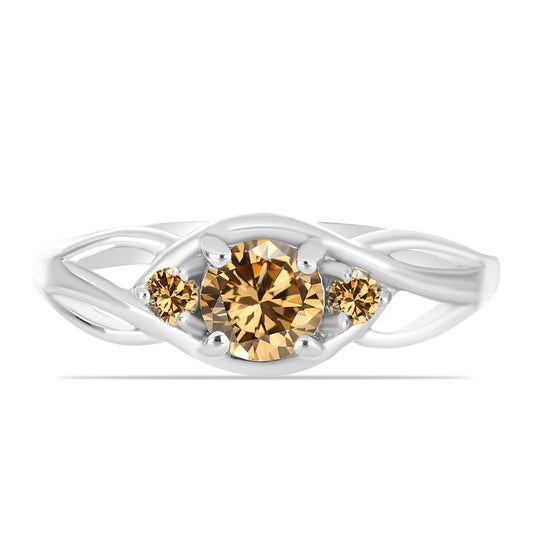 Stříbro 925/1000 - Prsten se Šampaňským Moissanitem - Karátové číslo: 0.71. přibližná hmotnost: 2.52 gramů