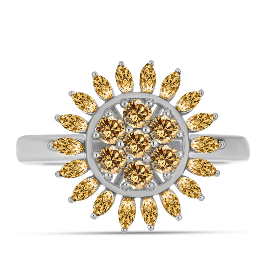 Stříbro 925/1000 - Prsten se Šampaňským Moissanitem - Karátové číslo: 1.01. přibližná hmotnost: 4.25 gramů