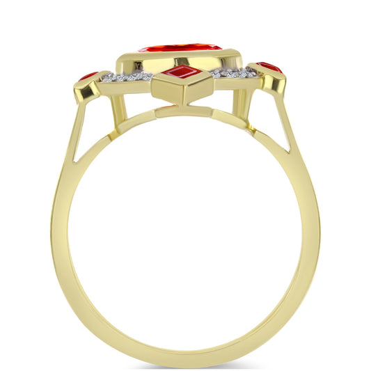 Pozlacené Stříbro 925/1000 - Prsten s Etiopským Červeným Opálem z Lega Dembi a Bílým Topazem - Karátové číslo: 1.35. přibližná hmotnost: 4.47 gramů