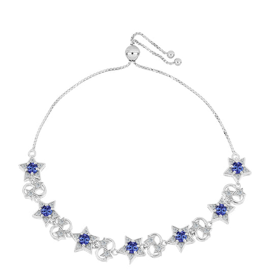 Stříbro 925/1000 - Náramek s AAA Tanzanitem a Bílým Topazem - Karátové číslo: 2.23. přibližná hmotnost: 9.98 gramů