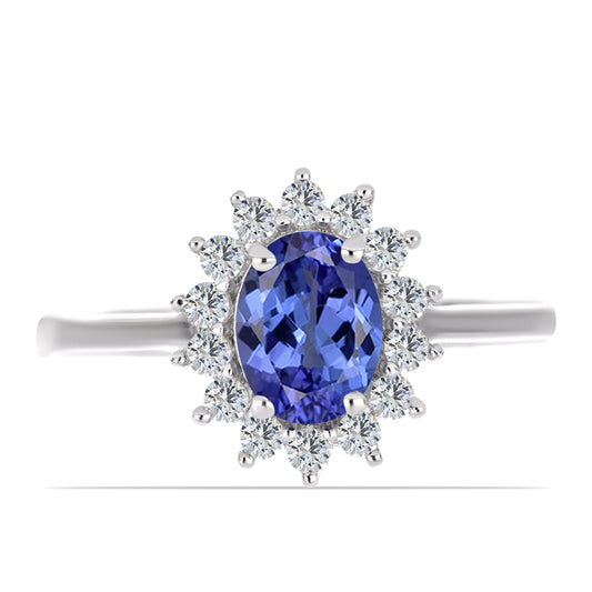 Stříbro 925/1000 - Prsten s AAA Tanzanitem a Bílým Topazem - Karátové číslo: 1.57. přibližná hmotnost: 2.85 gramů