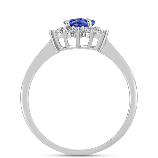 Stříbro 925/1000 - Prsten s AAA Tanzanitem a Bílým Topazem - Karátové číslo: 1.57. přibližná hmotnost: 2.85 gramů