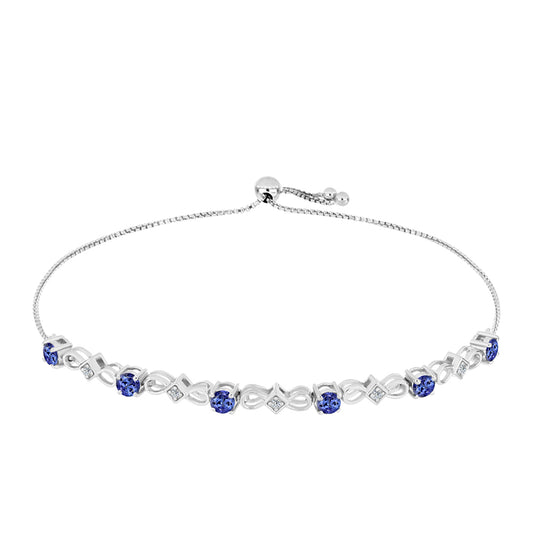 Stříbro 925/1000 - Náramek s AAA Tanzanitem a Bílým Topazem - Karátové číslo: 1.63. přibližná hmotnost: 6.09 gramů