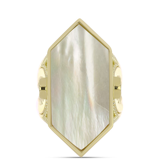 Pozlacené Stříbro 925/1000 - Prsten s Lasturou - Karátové číslo: 9.03. přibližná hmotnost: 9.58 gramů