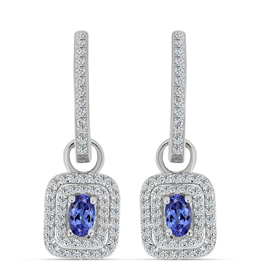 Stříbro 925/1000 - Náušnice s AAA Tanzanitem a Bílým Topazem - Karátové číslo: 1.15. přibližná hmotnost: 3.9 gramů