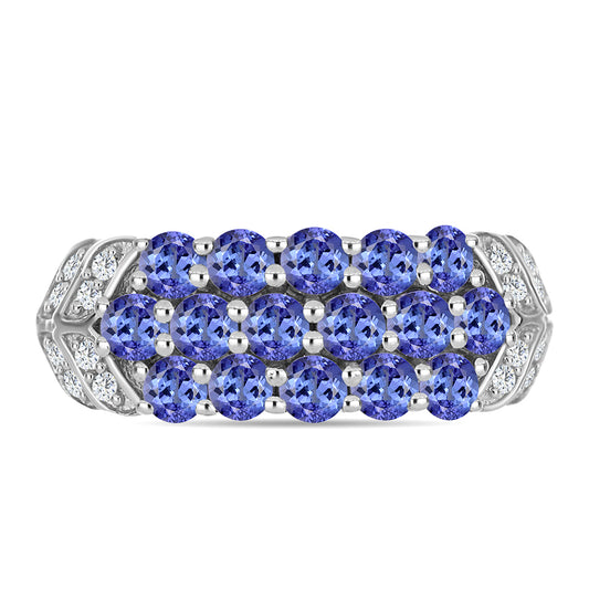 Stříbro 925/1000 - Prsten s AAA Tanzanitem a Bílým Topazem - Karátové číslo: 1.29. přibližná hmotnost: 3.26 gramů