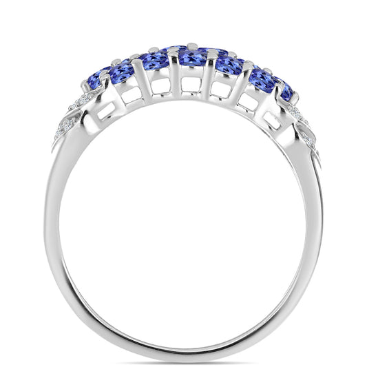 Stříbro 925/1000 - Prsten s AAA Tanzanitem a Bílým Topazem - Karátové číslo: 1.29. přibližná hmotnost: 3.26 gramů