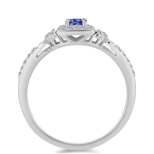 Stříbro 925/1000 - Prsten s AAA Tanzanitem a Bílým Topazem - Karátové číslo: 0.79. přibližná hmotnost: 3.03 gramů