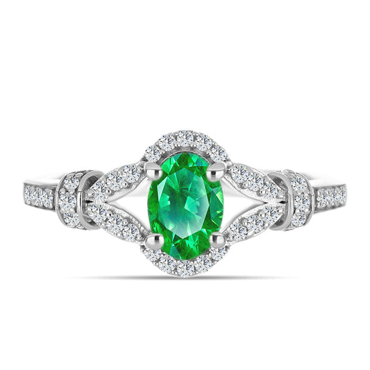 Stříbro 925/1000 - Prsten s Kijani Granátem a Bílým Topazem - Karátové číslo: 0.97. přibližná hmotnost: 3.11 gramů