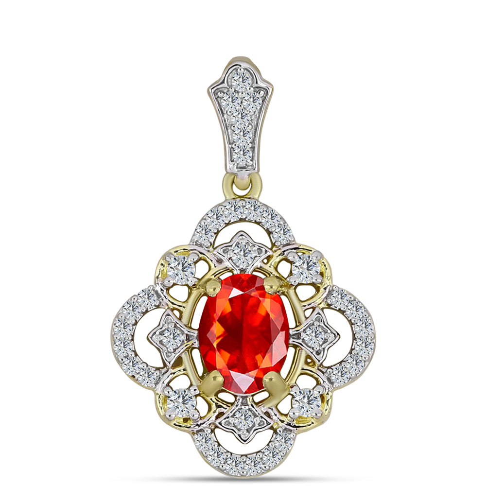 Pozlacené Stříbro 925/1000 - Přívěsek s Etiopským Červeným Opálem z Lega Dembi a Bílým Topazem - Karátové číslo: 1.31. přibližná hmotnost: 2.11 gramů 1 